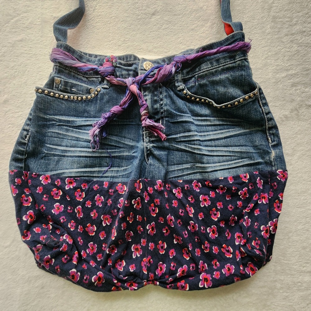 Denim Jeans Crossbody Bag Upcycled Studded Boho Y2K Hippie Gypsy Indie Sleaze